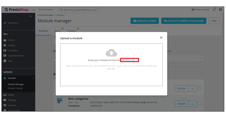 Upload a Module pane